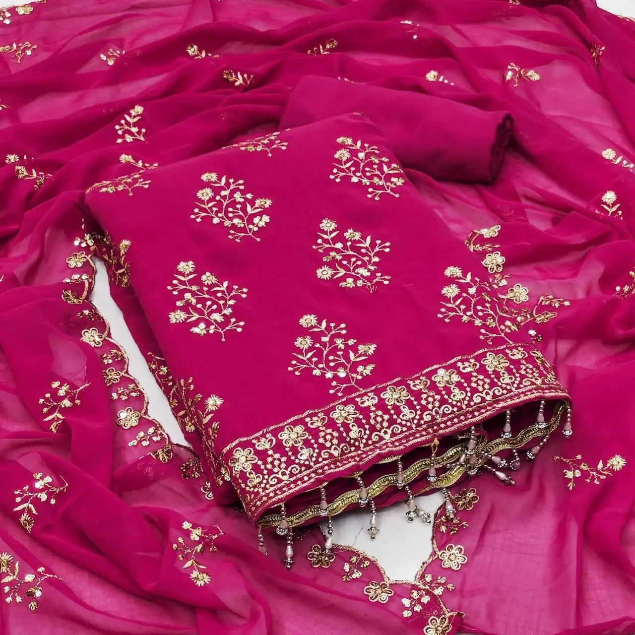 Georgette Golden Embroidery lace work Dress Material (Unstitched) - Premium from Ethenika.com - Just INR 1590! Shop now at Ethenika.com