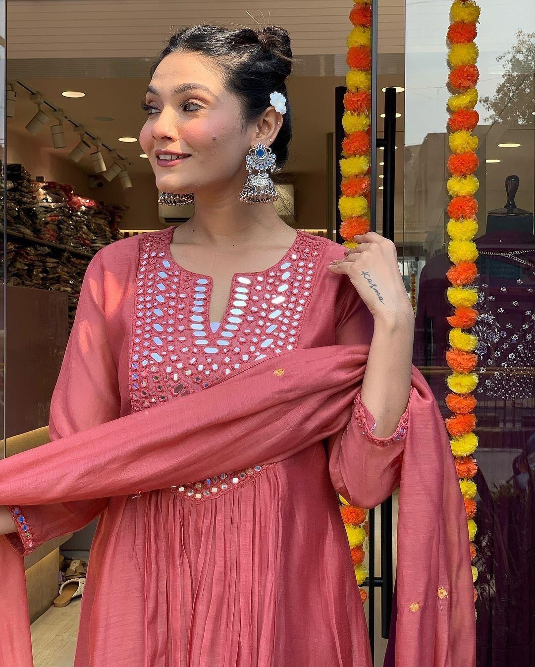 Muslin Summer Special Mirror work Kurti Pant Dupatta Set (Stitched) - Premium from Ethenika.com - Just INR 2490! Shop now at Ethenika.com
