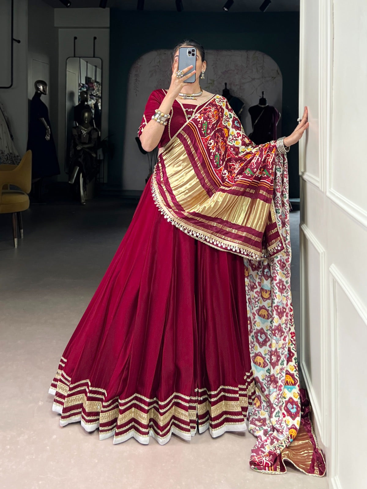Pastel Silk Georgette Mirror Work Navratri Special Designer Chaniya Choli (Ready to Wear)
