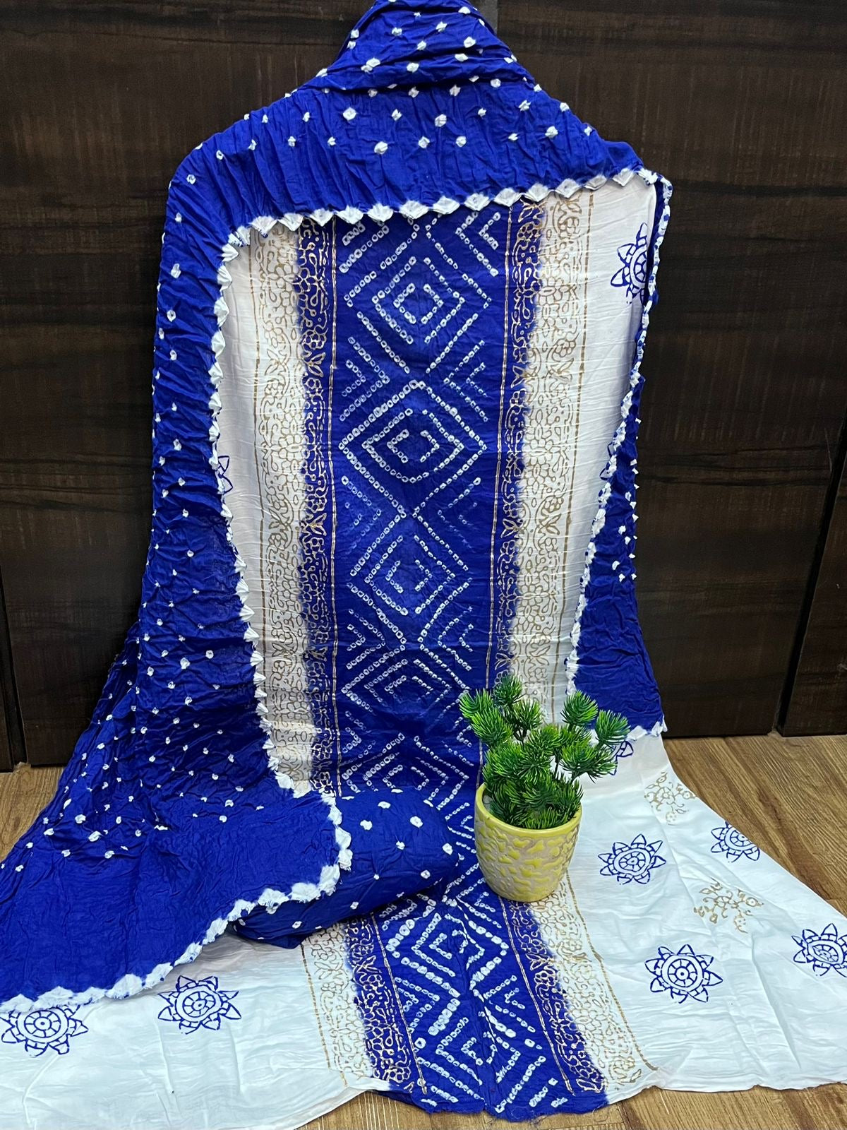 Cotton Dual Contrast Block print work Bandhani Material - Premium from Ethenika.com - Just INR 1590! Shop now at Ethenika.com
