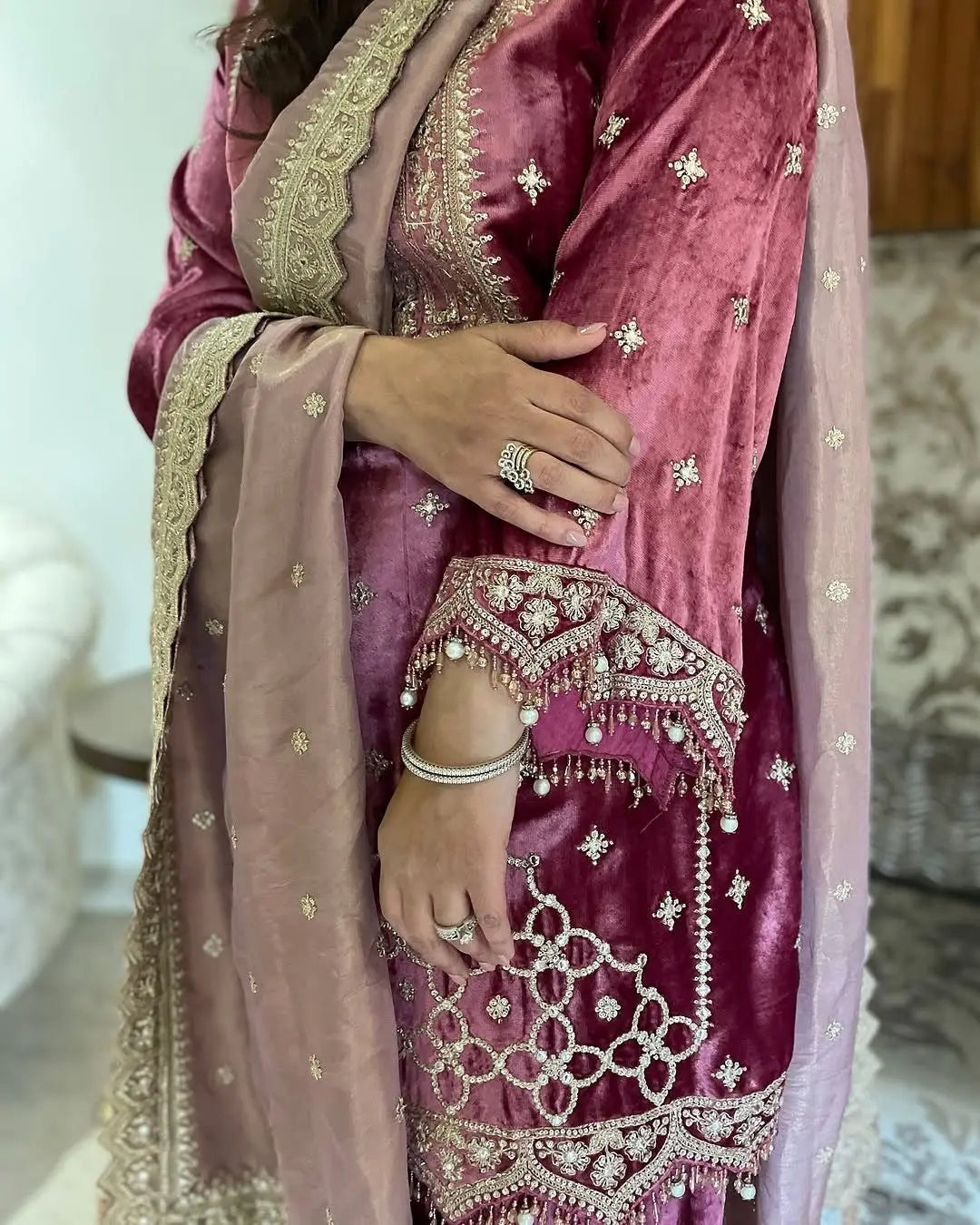 Sequence Moti work Party wear Velvet Suit (Stitched) - Premium  from Ethenika.com  - Just INR 3990! Shop now at Ethenika.com