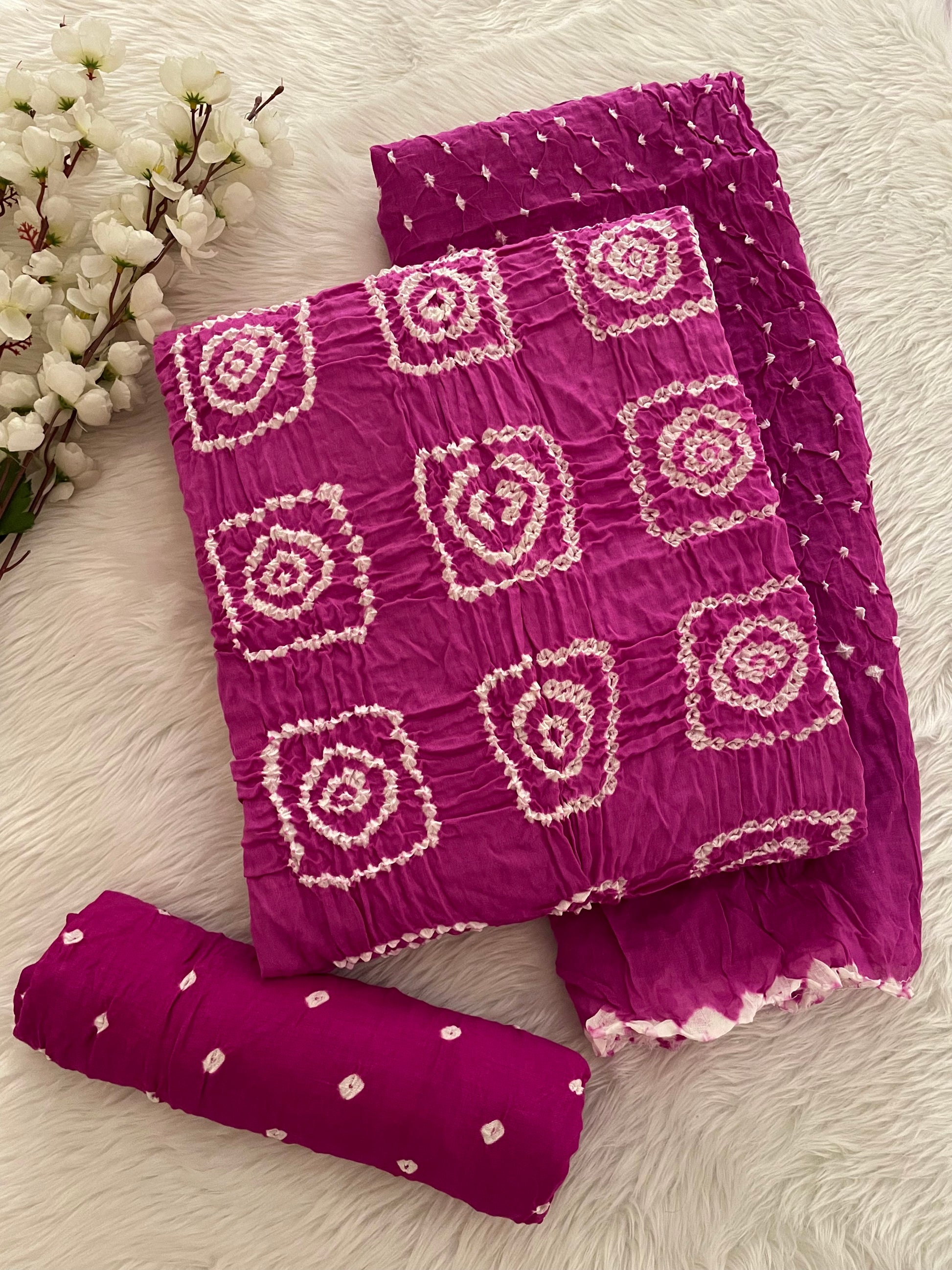 Cotton Satin Self Color Square Pattern Bandhani Dress Material (Unstitched) - Premium  from Ethenika.com  - Just INR 1590! Shop now at Ethenika.com