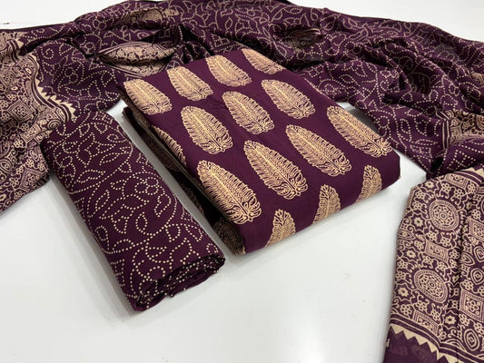 Rayon Ajrakh Original Hand Block Print Dress Material (Unstitched)