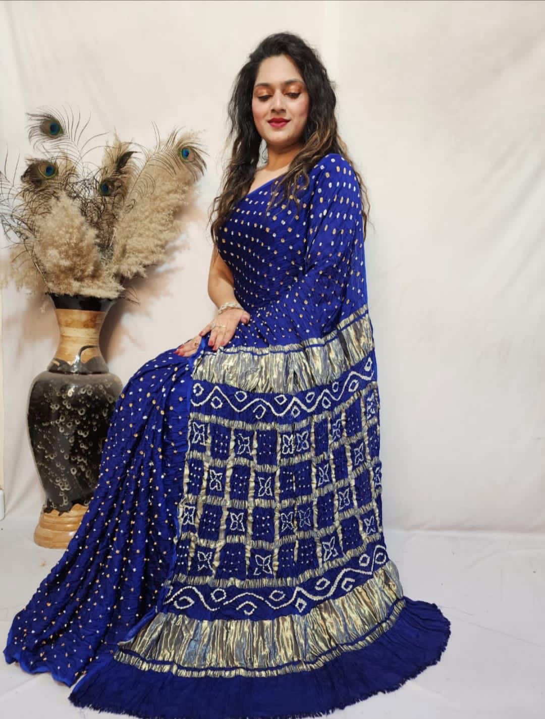 Modal Silk Barik Bandhej work Lagdi Patta Border Chex Bandhani Saree - Premium from Ethenika.com - Just INR 5990! Shop now at Ethenika.com