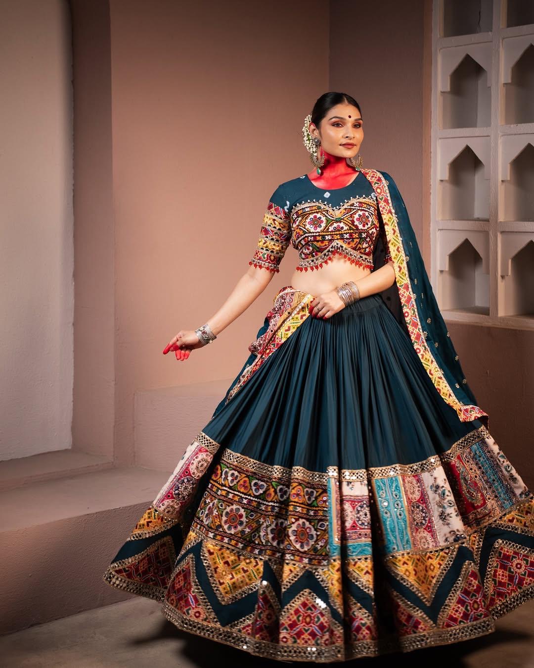 Ethenika Exclusive Heavy Muslin Digital Print with Mirror Work Navratri Special Designer Chaniya Choli