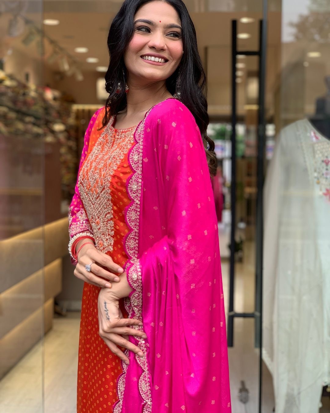 Chinon Digital Bandhani Print with Neck Thread Embroidery work Kurti Pant Dupatta Set(Stitched) - Premium from Ethenika.com - Just INR 2990! Shop now at Ethenika.com