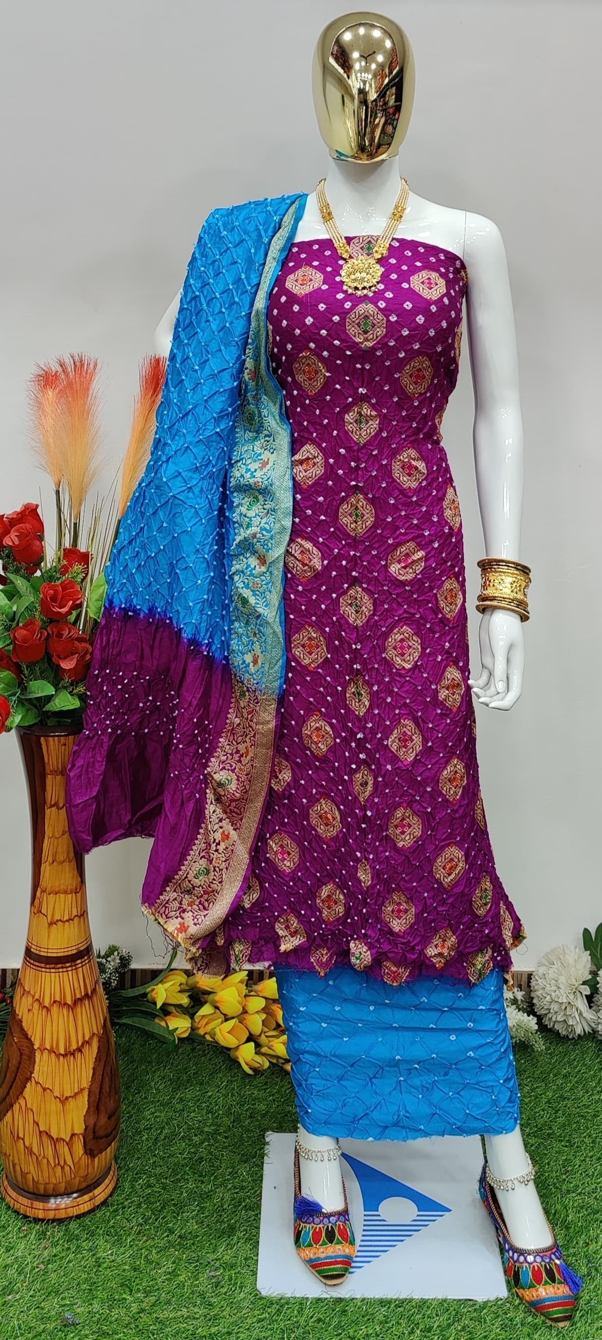 Original Dhupiyan Silk Kasab work Heavy Jamnagar Bandhani Dress - Premium  from Ethenika.com - Just INR 4990! Shop now at Ethenika.com