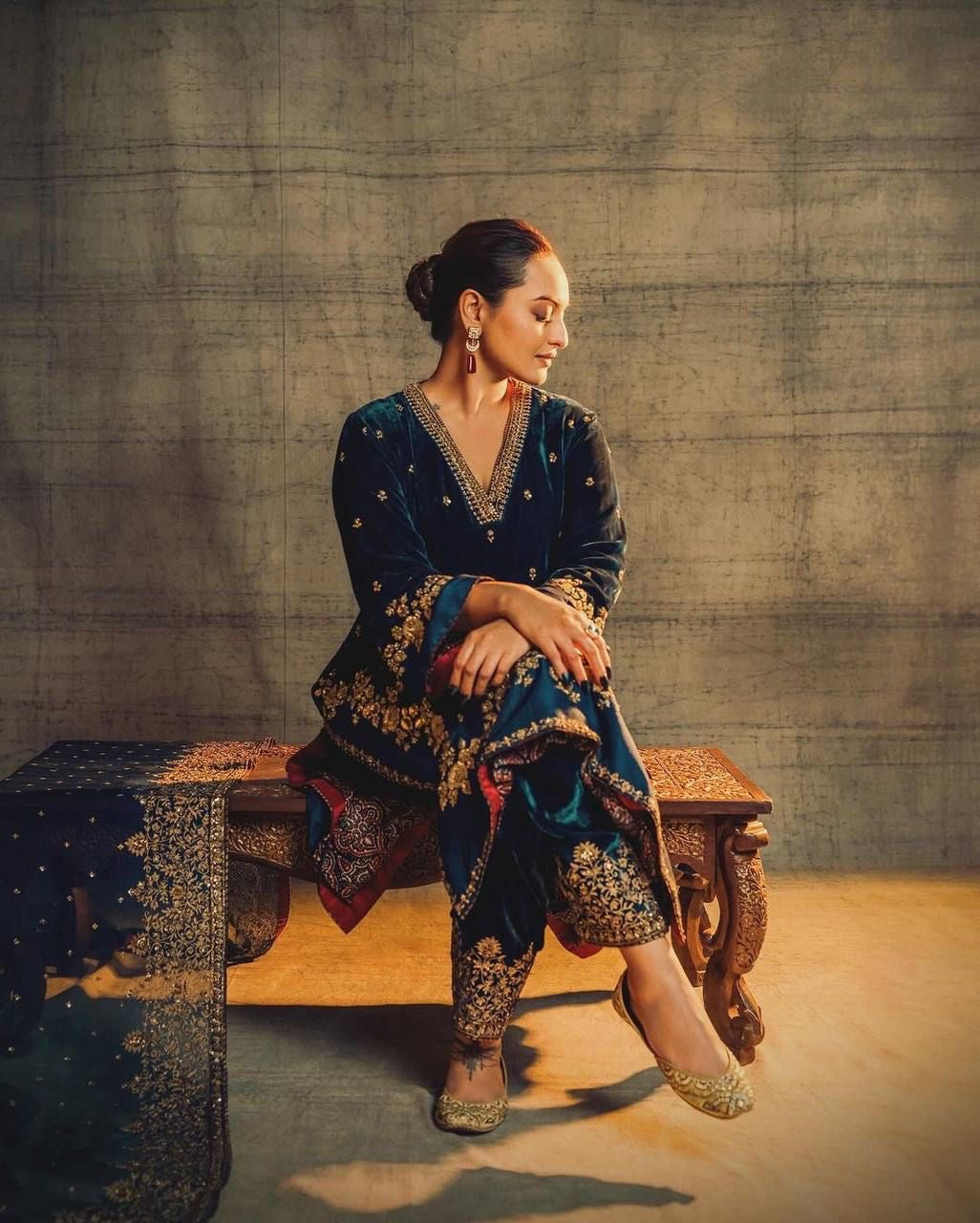 Winter Special Velvet Embroidery work Kurti Palazzo Set with Dupatta - Premium  from Ethenika.com - Just INR 2790! Shop now at Ethenika.com