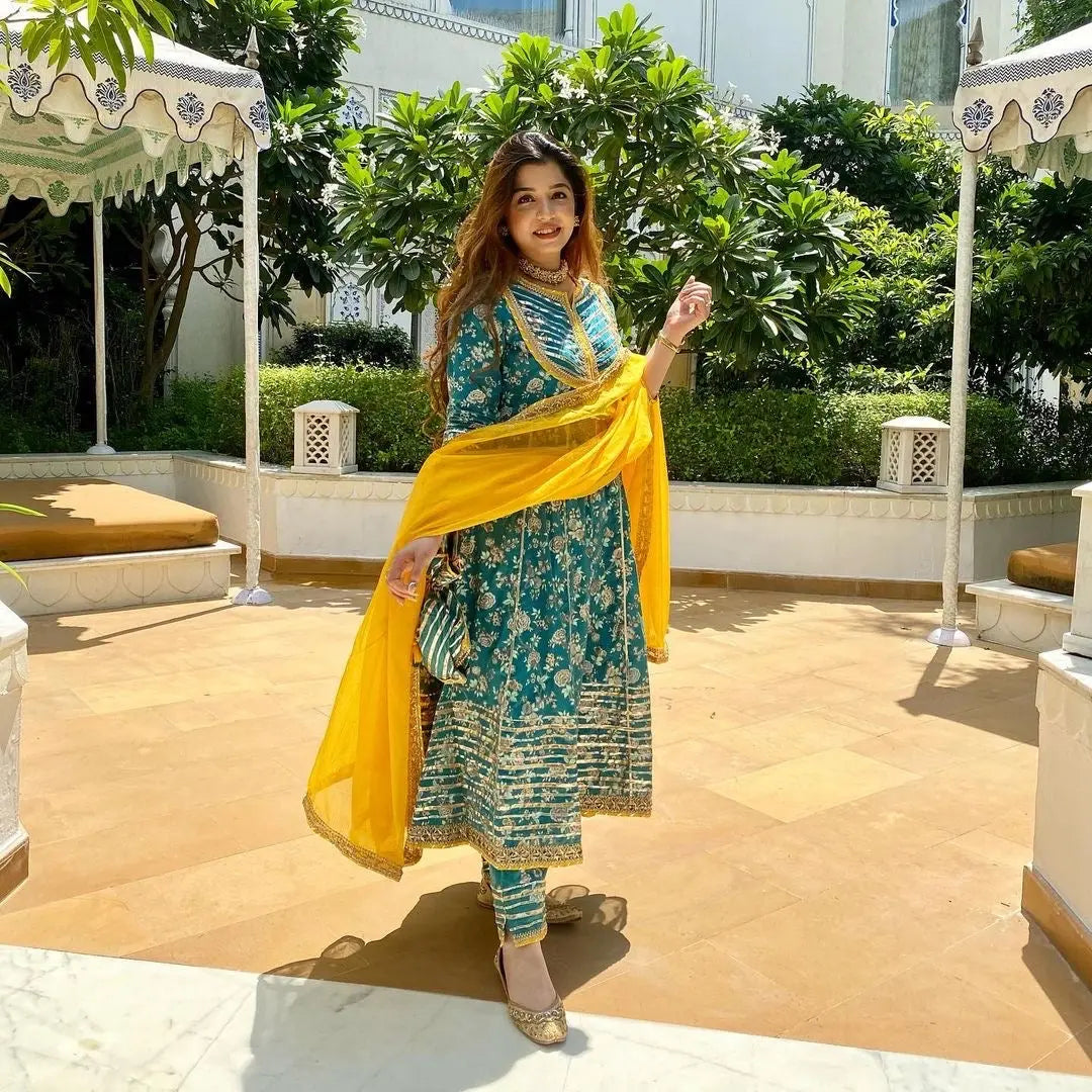 Gotta Work Flair Anarkali Kurti Pant Dupatta Set (Stitched) - Premium from Ethenika.com - Just INR 1850! Shop now at Ethenika.com