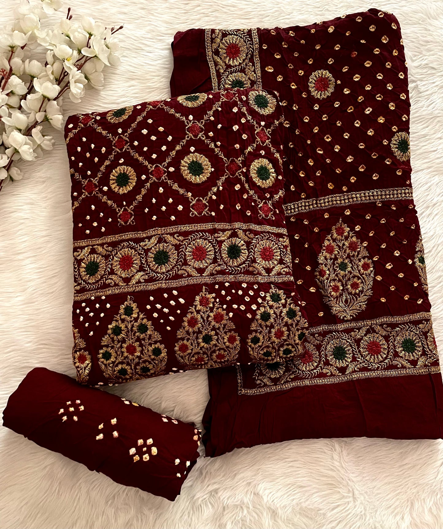 Cotton Satin Authentic Full Hand Tila Work Embroidery Kutch Bandhani Dress Material (Unstitched) - Premium from Ethenika.com - Just INR 3990! Shop now at Ethenika.com