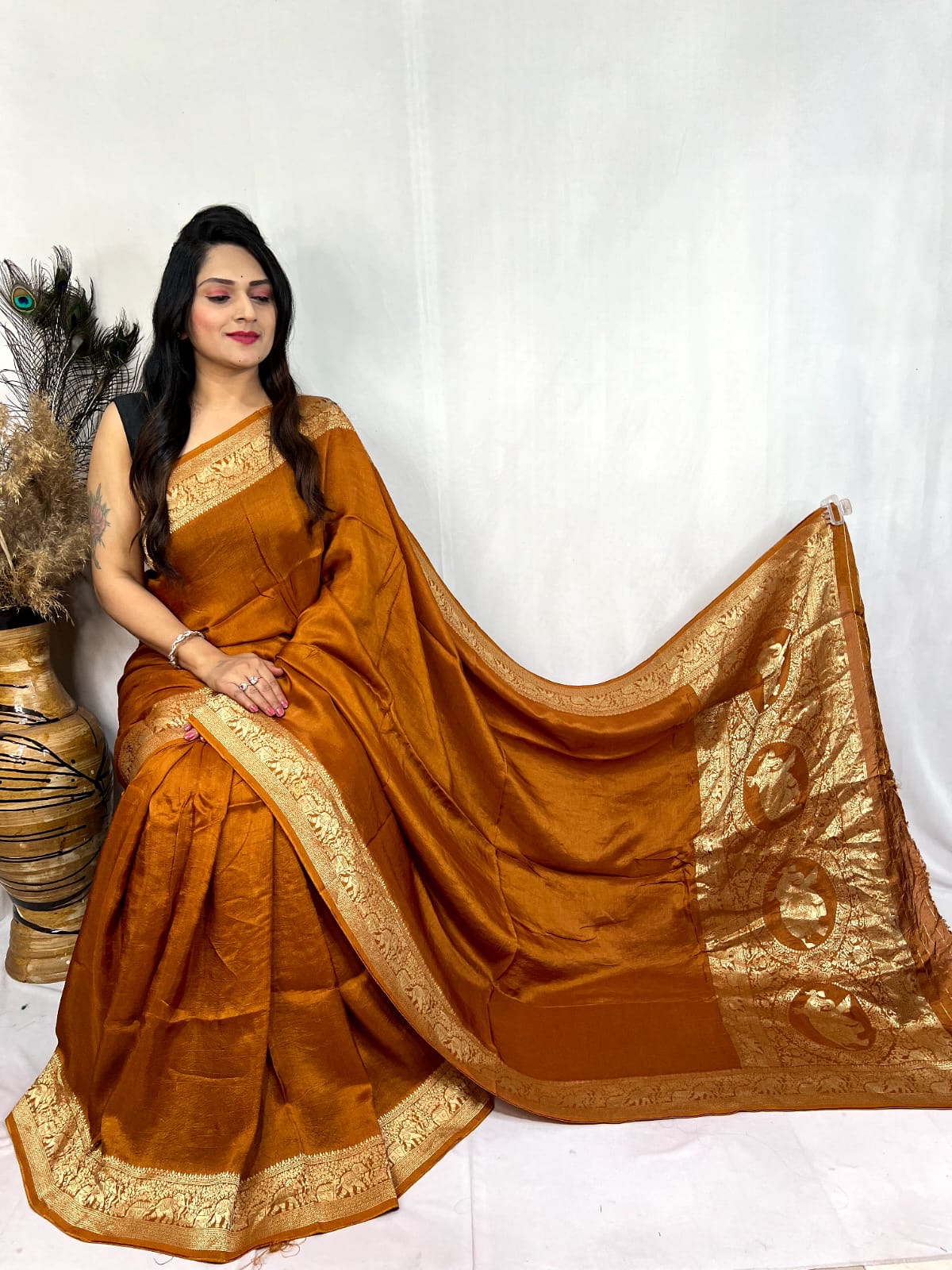 Dola Silk Golden Zari Border Saree - Premium from Ethenika.com - Just INR 5990! Shop now at Ethenika.com