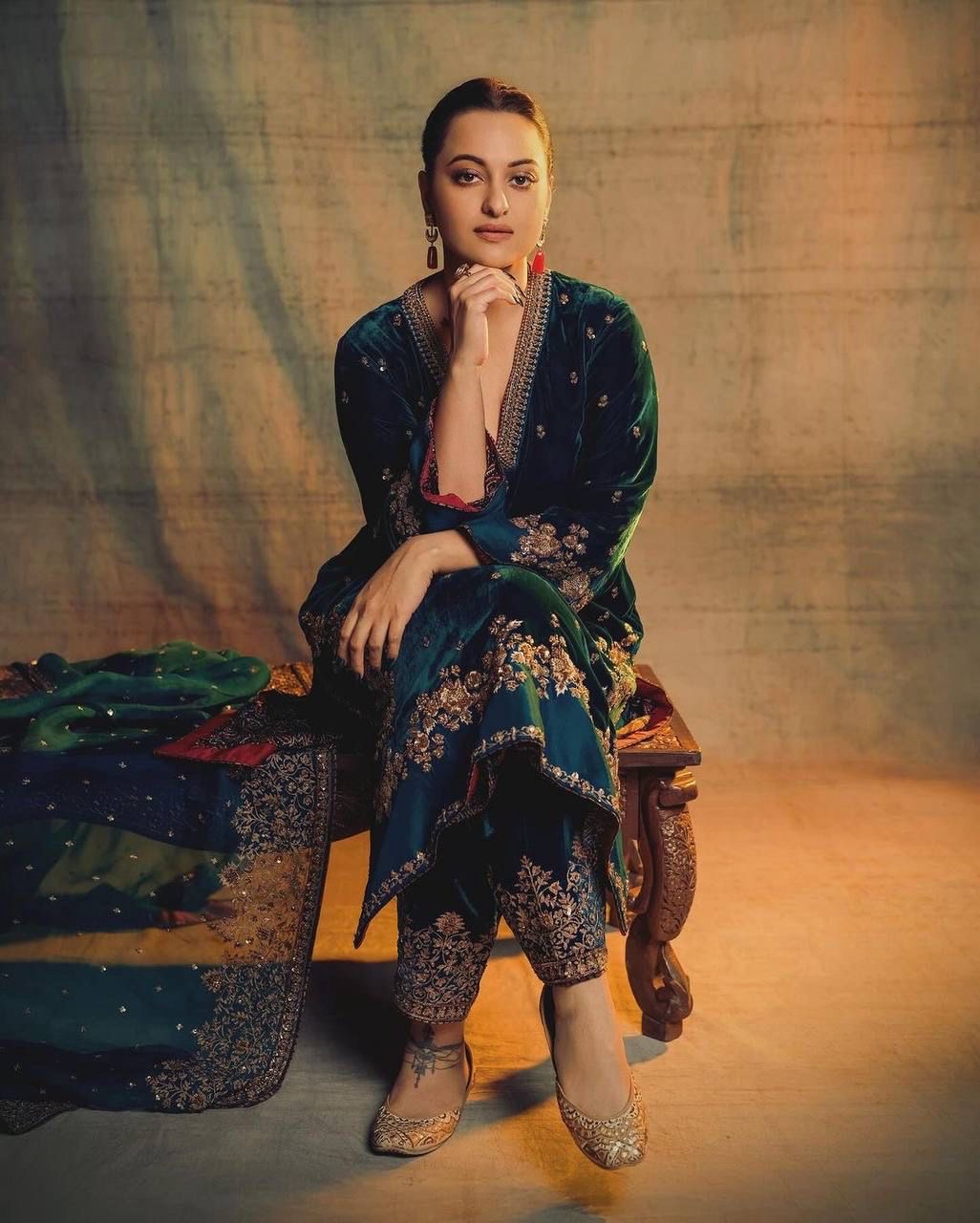 Winter Special Velvet Embroidery work Kurti Palazzo Set with Dupatta - Premium from Ethenika.com - Just INR 2790! Shop now at Ethenika.com