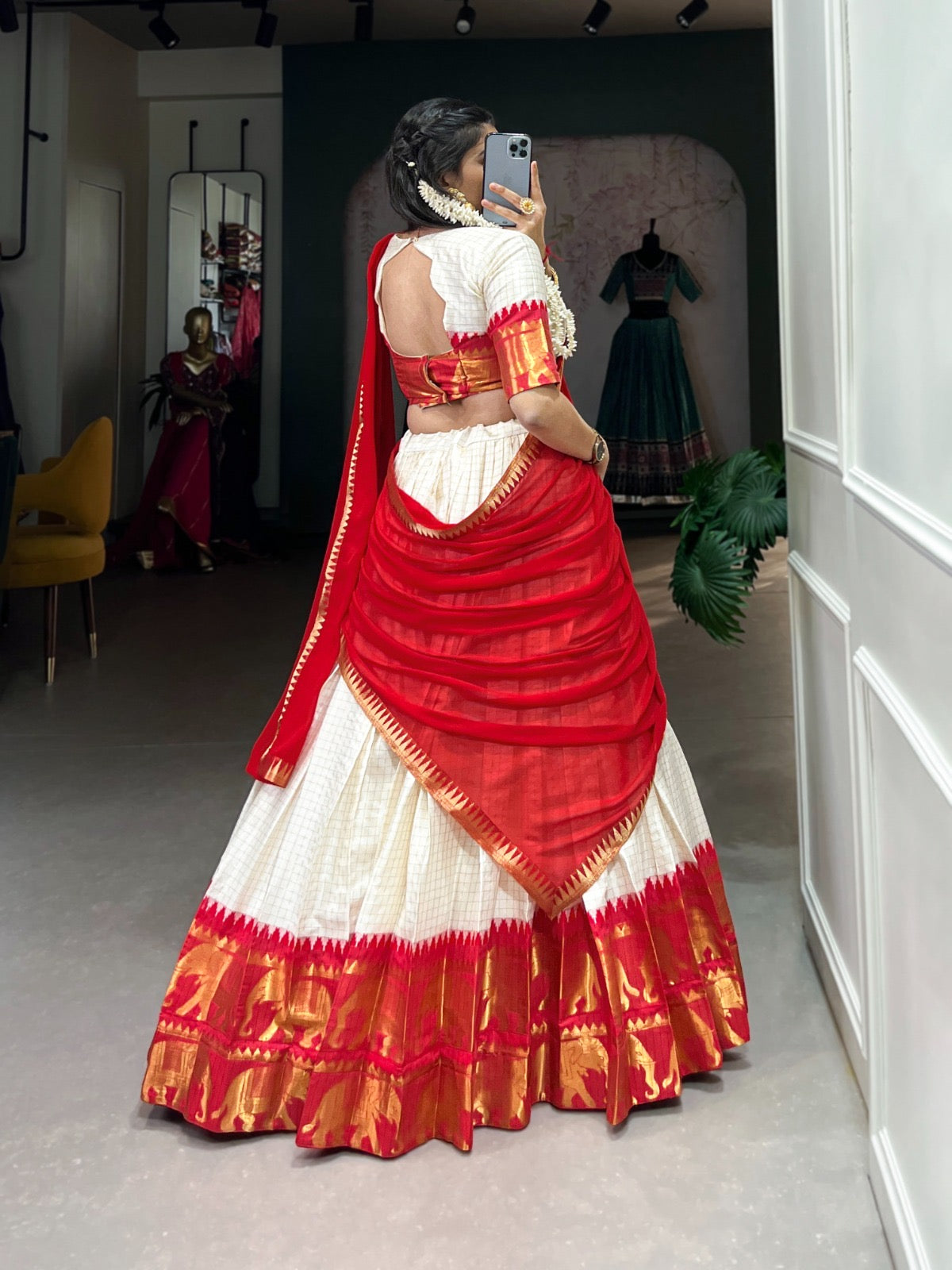 Treditional Cotton Chex Work Lehenga Choli - Premium from Ethenika.com - Just INR 2990! Shop now at Ethenika.com