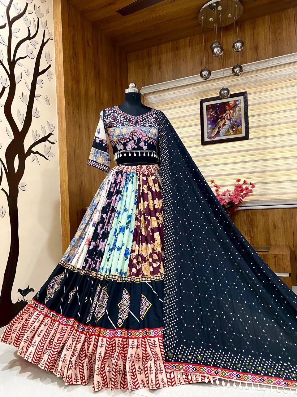 Muslin Digital Print Mirror work Navratri Chaniya Choli - Premium from Ethenika.com - Just INR 3090! Shop now at Ethenika.com