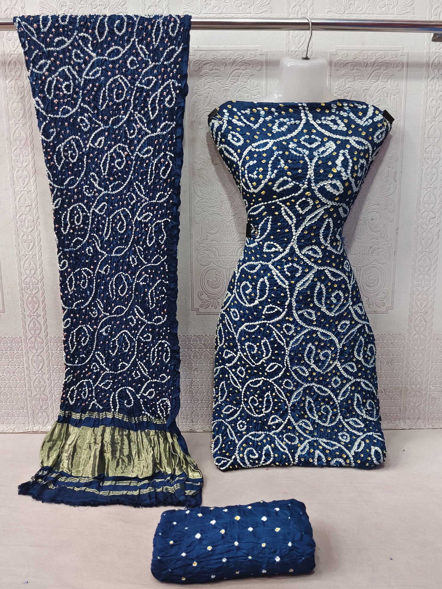 Modal Ghazi Silk barik Bandhej work Kutchi Bandhani Dress Material - Premium from Ethenika.com - Just INR 6990! Shop now at Ethenika.com