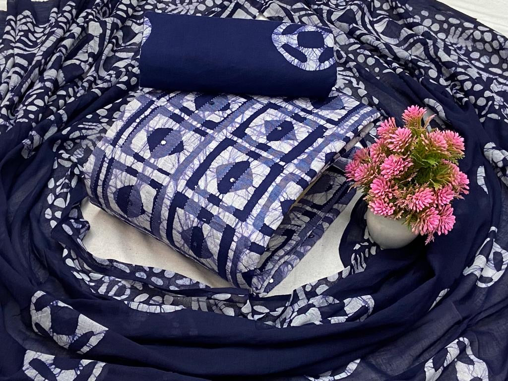 Cotton Mirror work Hand Blocked Batik Material (Unstitched) - Premium from Ethenika.com - Just INR 1490! Shop now at Ethenika.com