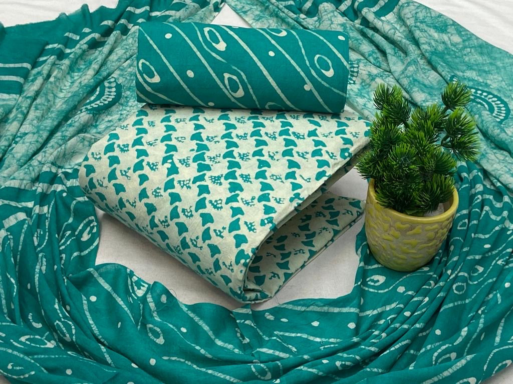 Soft Cotton Hand Blocked Wax Batik Dress Material (Unstitched) - Premium from Ethenika.com - Just INR 1490! Shop now at Ethenika.com