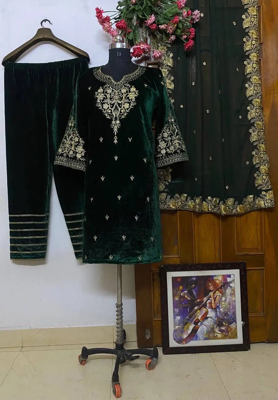 Ethenika Winter Ready to Wear Velvet Kurti Palazzo Dupatta Set - Premium  from Ethenika.com - Just INR 2790! Shop now at Ethenika.com