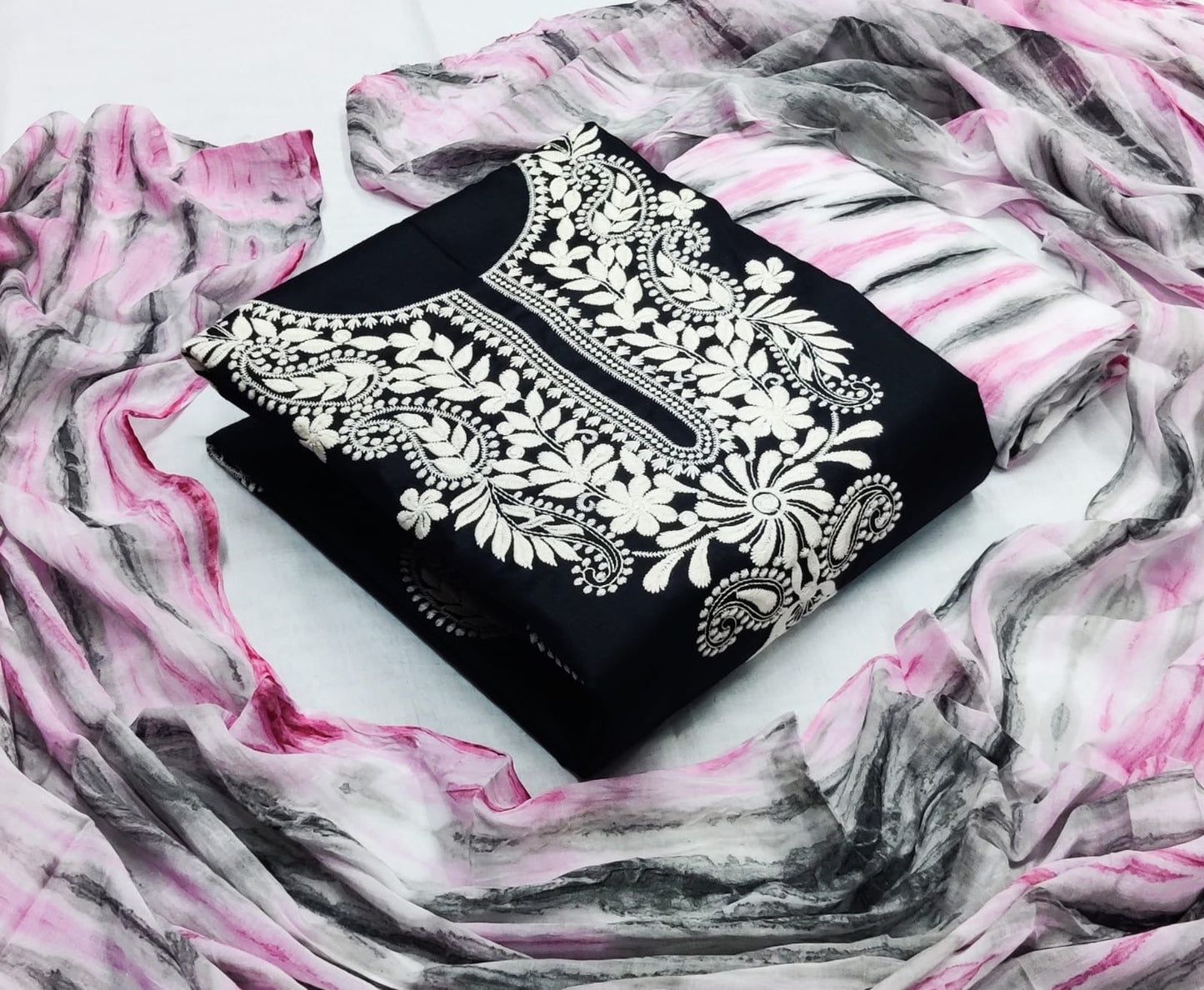 Cotton Thread Lakhnavi work and Contrast Dress Material - Premium from Ethenika.com - Just INR 1490! Shop now at Ethenika.com