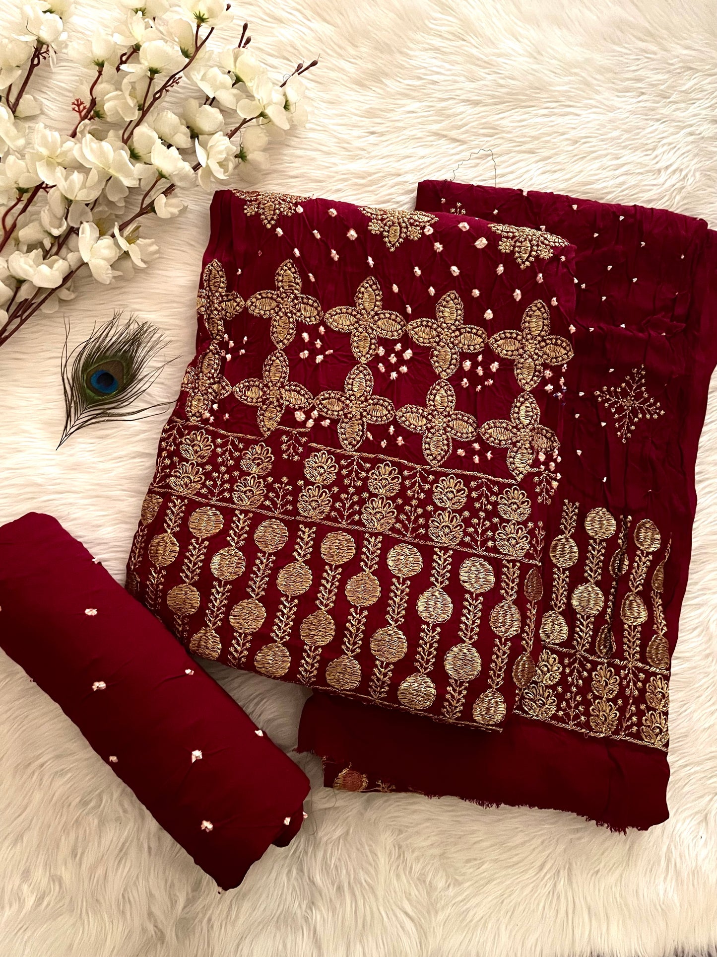 Rayon Hand Tila Embroidery with Bandhej work Bandhani Dress Material(Unstitched) - Premium from Ethenika.com - Just INR 2190! Shop now at Ethenika.com