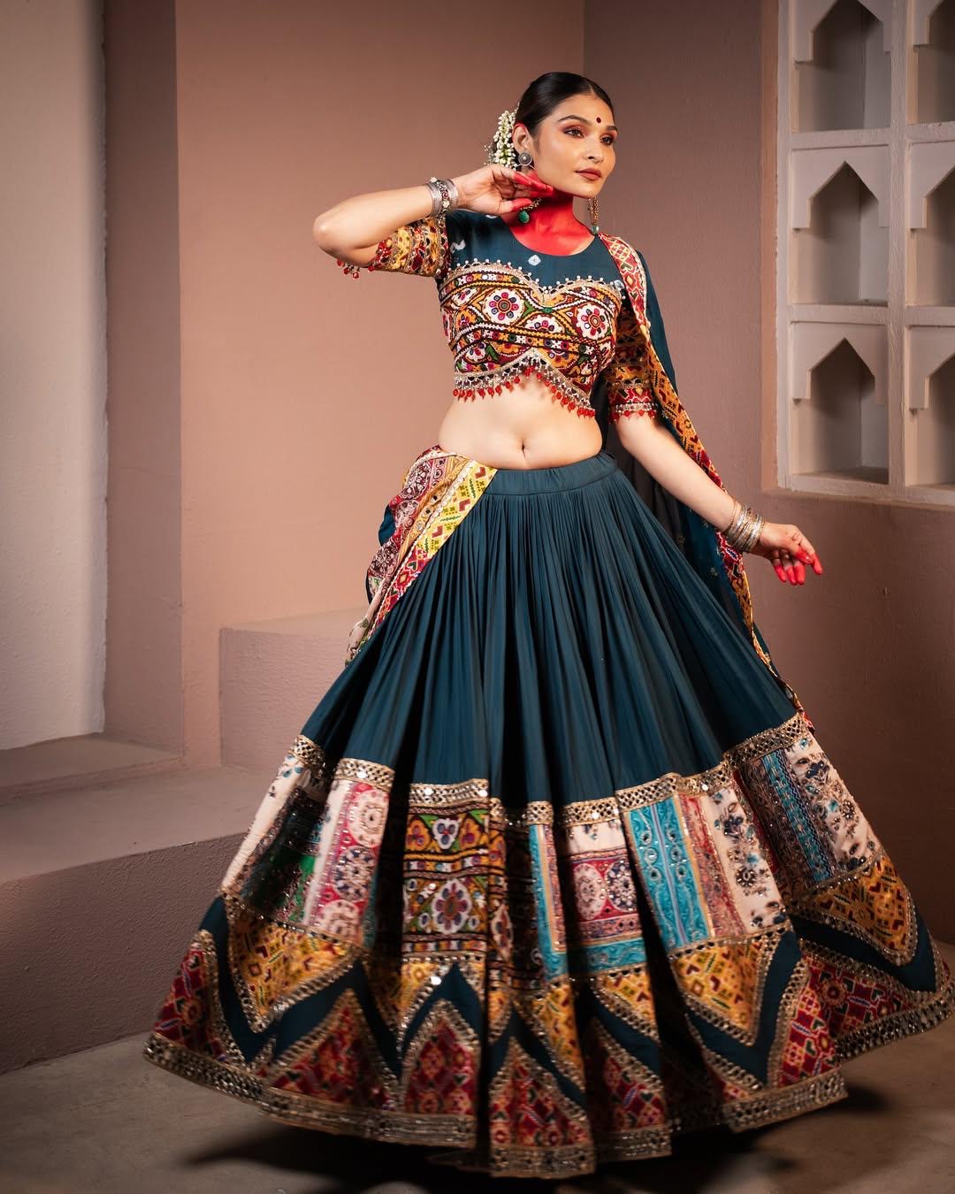 Ethenika Exclusive Heavy Muslin Digital Print with Mirror Work Navratri Special Designer Chaniya Choli