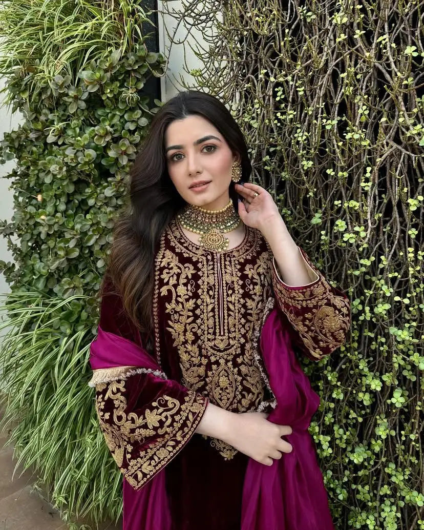 Ethenika Elegant Thread Embroidery work Ready to wear Velvet Suit - Premium from Ethenika.com - Just INR 3990! Shop now at Ethenika.com
