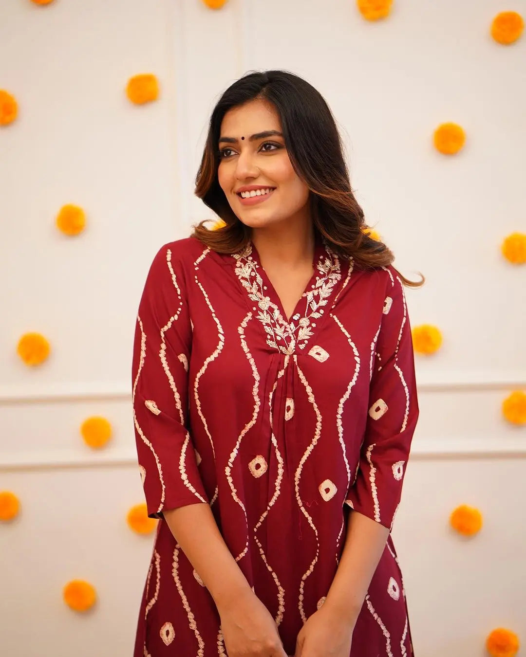 Neckline Thread Work Leheriya Kurti Pant Set (Stitched) - Premium from Ethenika.com - Just INR 1990! Shop now at Ethenika.com