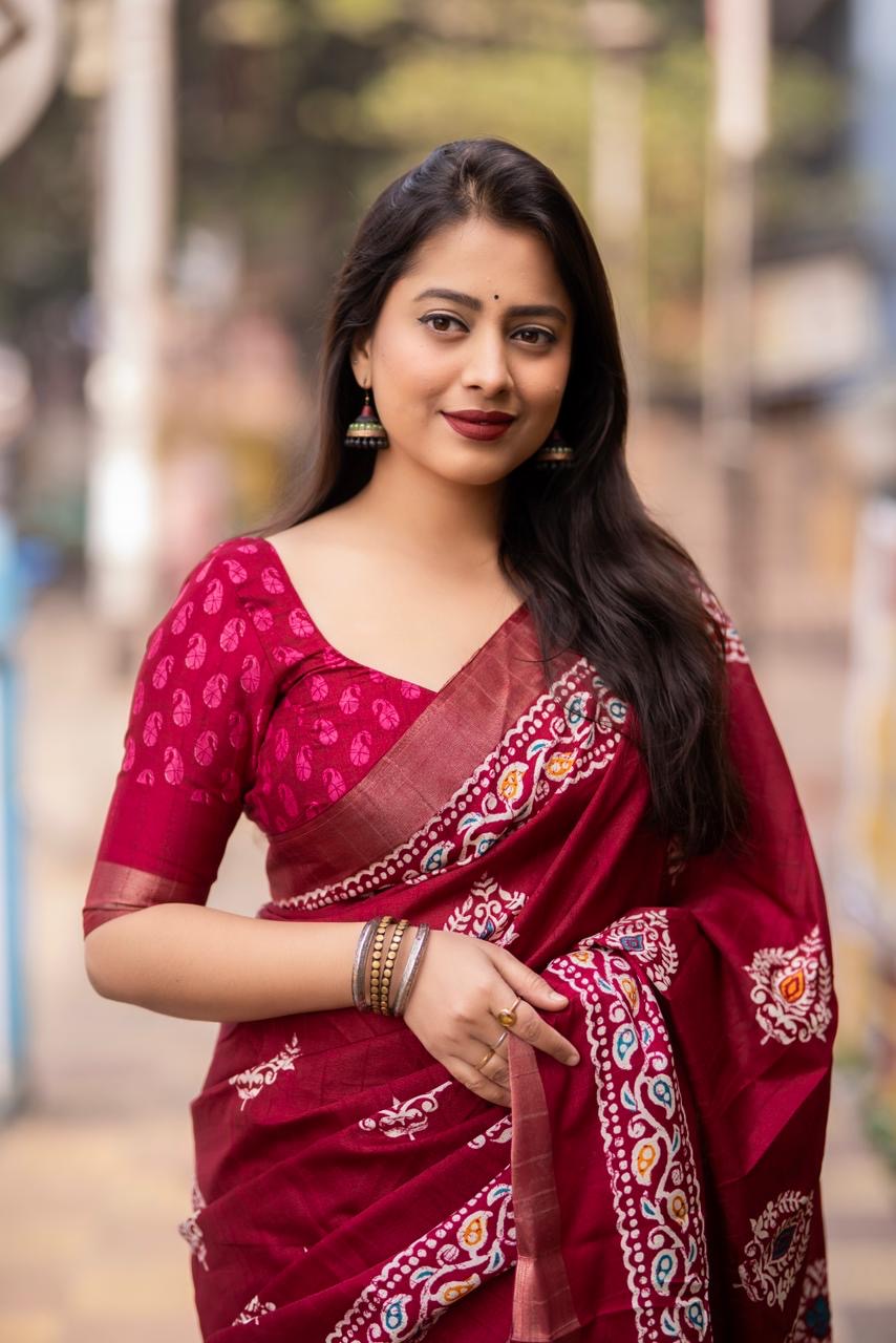 Soft Silk Batik Print Saree - Premium from Ethenika.com - Just INR 1590! Shop now at Ethenika.com