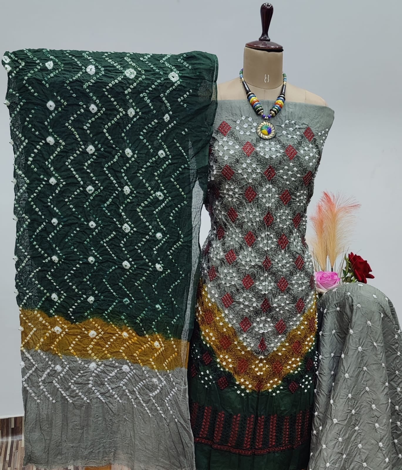 Cotton Satin Lakhnavi work Bandhani Dress Material - Premium  from Ethenika.com  - Just INR 1890! Shop now at Ethenika.com