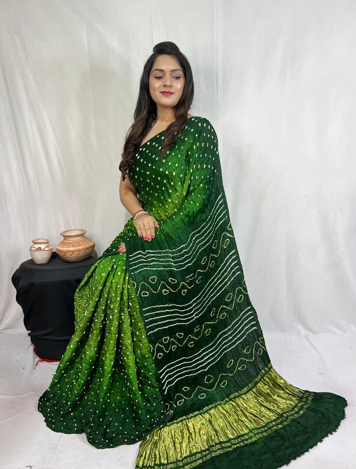 Pure Modal Silk Barik Bandhej work Bandhani Saree - Premium from Ethenika.com - Just INR 5990! Shop now at Ethenika.com