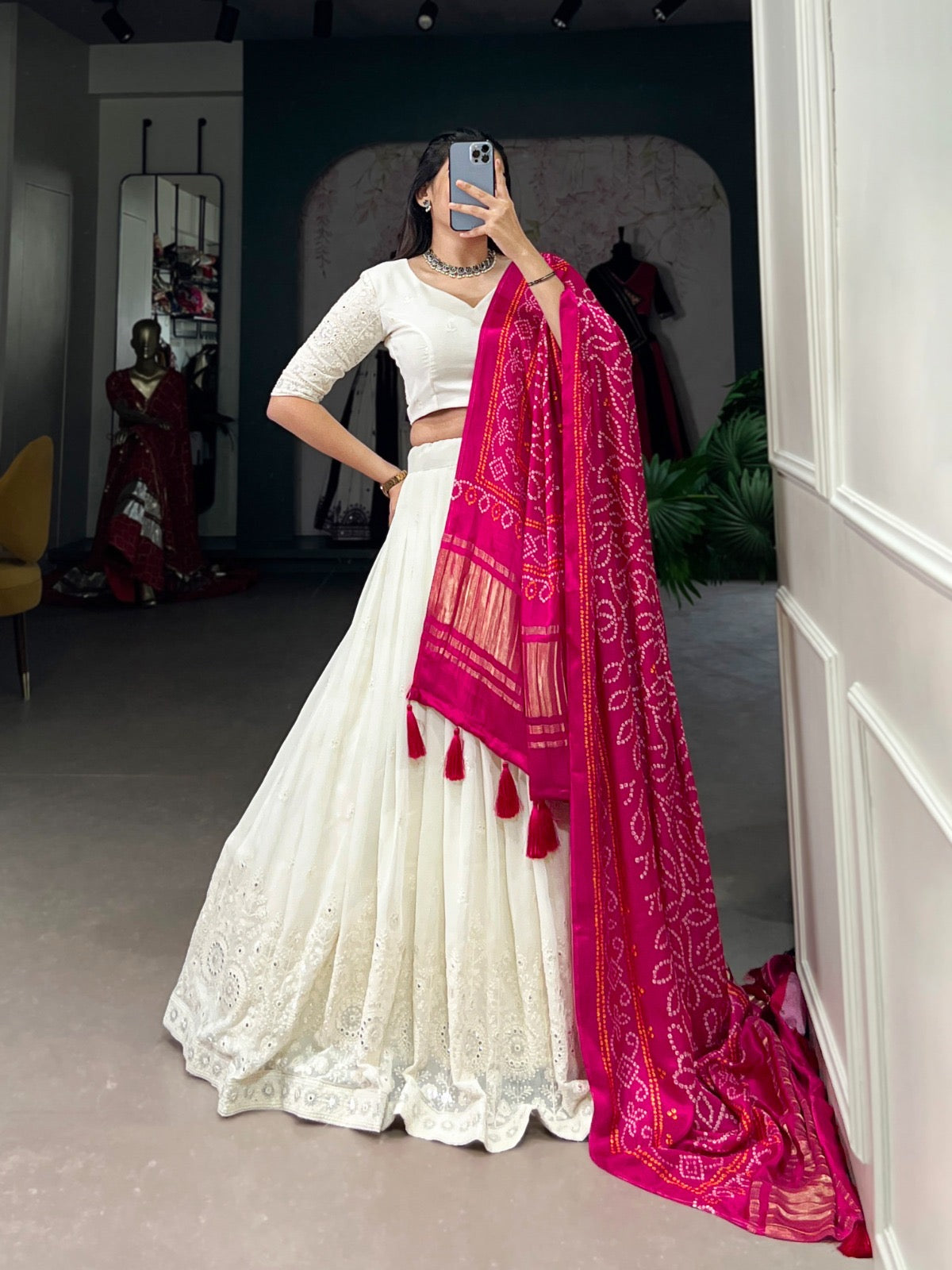 Ethenika Originals Georgette Lakhnavi Mirror work White Concept Chaniya Choli - Premium from Ethenika.com - Just INR 5990! Shop now at Ethenika.com
