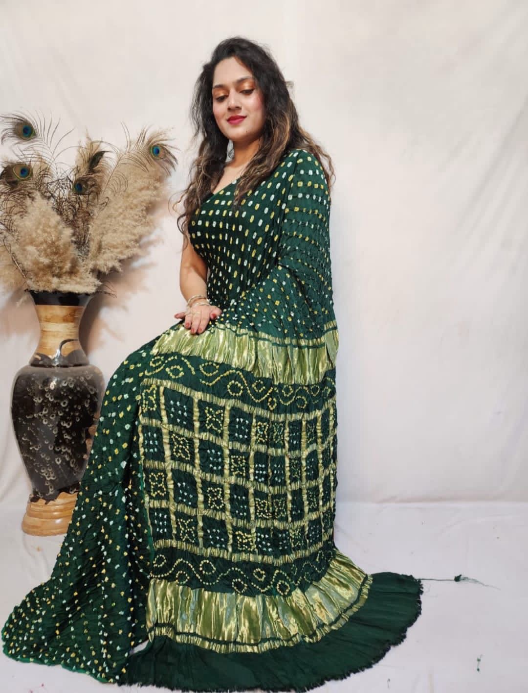 Modal Silk Barik Bandhej work Lagdi Patta Border Chex Bandhani Saree - Premium from Ethenika.com - Just INR 5990! Shop now at Ethenika.com