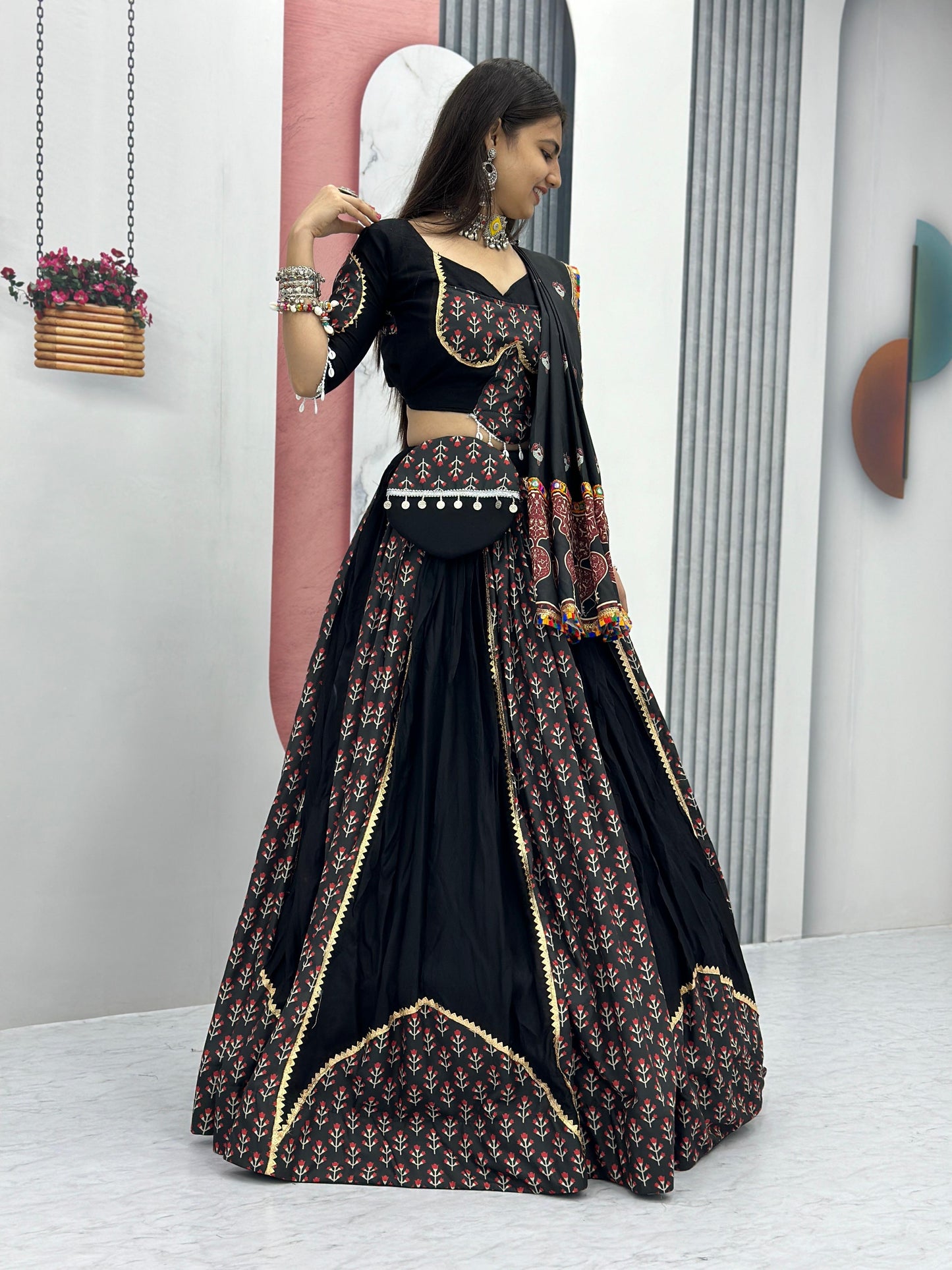 Ajrakh Print Gamthi work Navratri Special Chaniya Choli with Purse - Premium from Ethenika.com - Just INR 2999! Shop now at Ethenika.com
