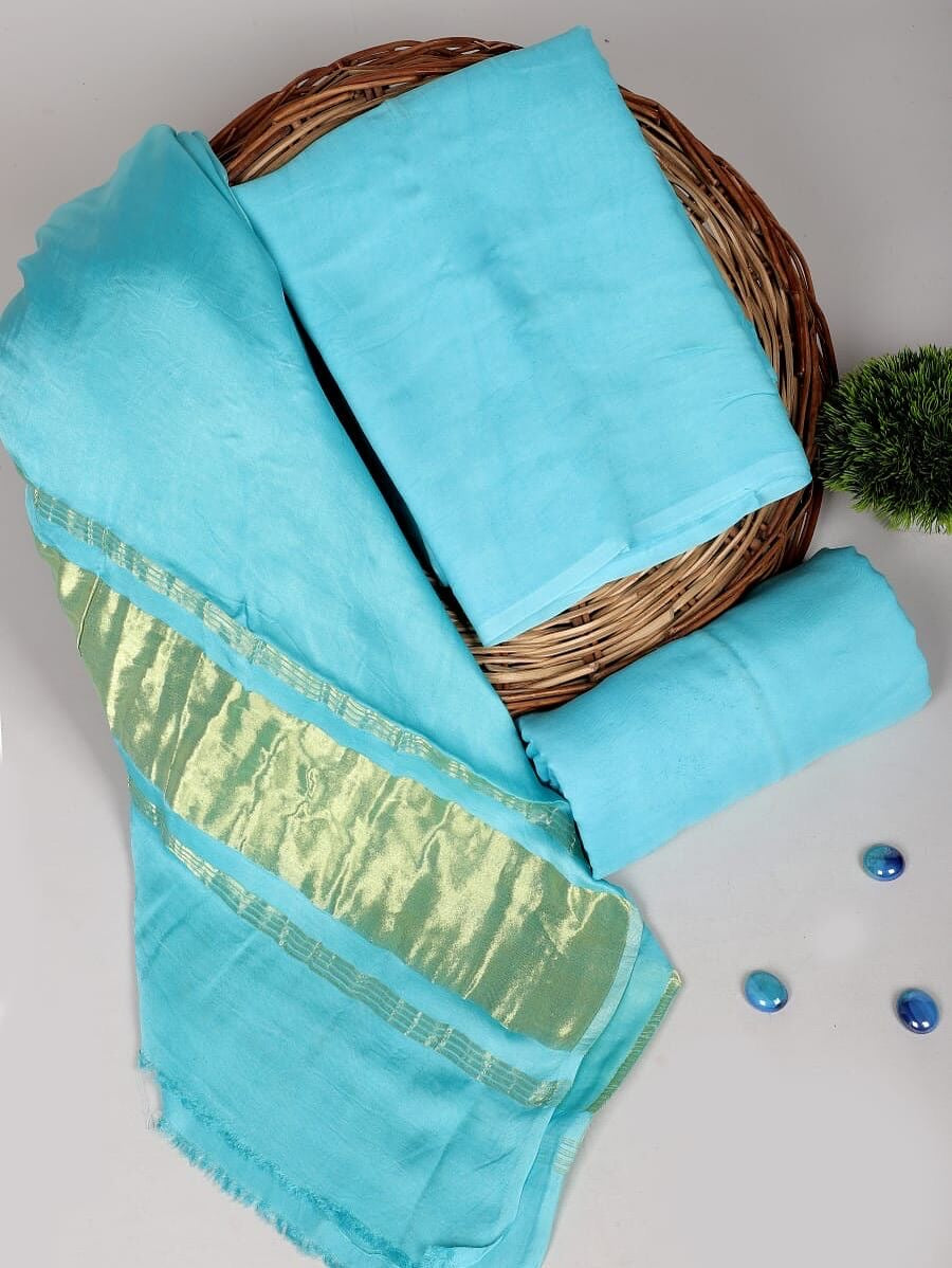 Chanderi Silk Plain Concept Dress Material with Zari Weaving Dupatta (Unstitched)