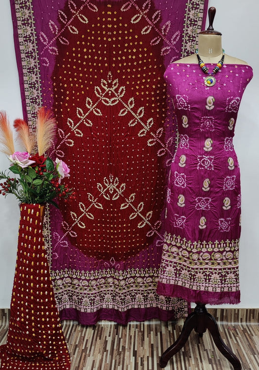 Ghazi Silk Lakhnavi Thread and Bandhani Work Bandhani Dress Material - Premium  from Ethenika.com  - Just INR 5990! Shop now at Ethenika.com 