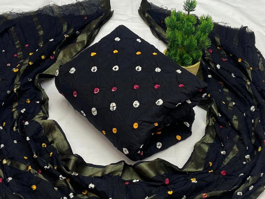 Cotton Satin Self Color Bandhani Material Ethenika.com