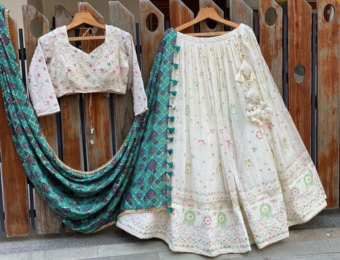 Gerogette Thread Embroidery work Designer Lehenga Choli Set ( Stitched) - Premium from Ethenika.com - Just INR 2990! Shop now at Ethenika.com
