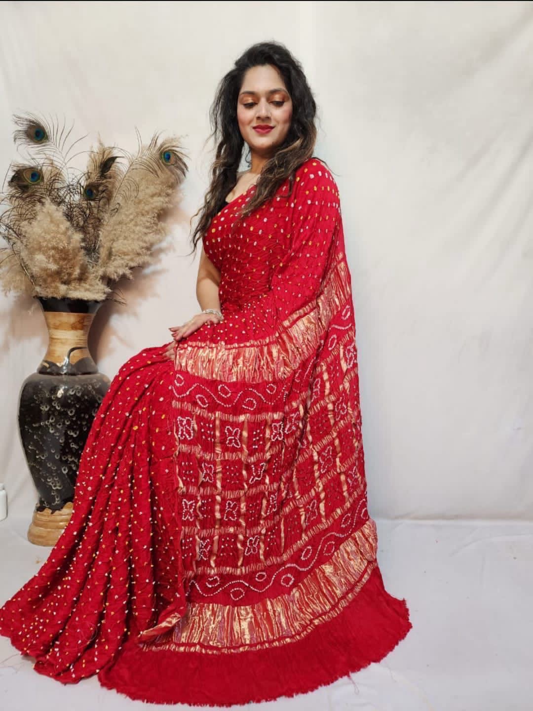 Modal Silk Barik Bandhej work Lagdi Patta Border Chex Bandhani Saree - Premium from Ethenika.com - Just INR 5990! Shop now at Ethenika.com