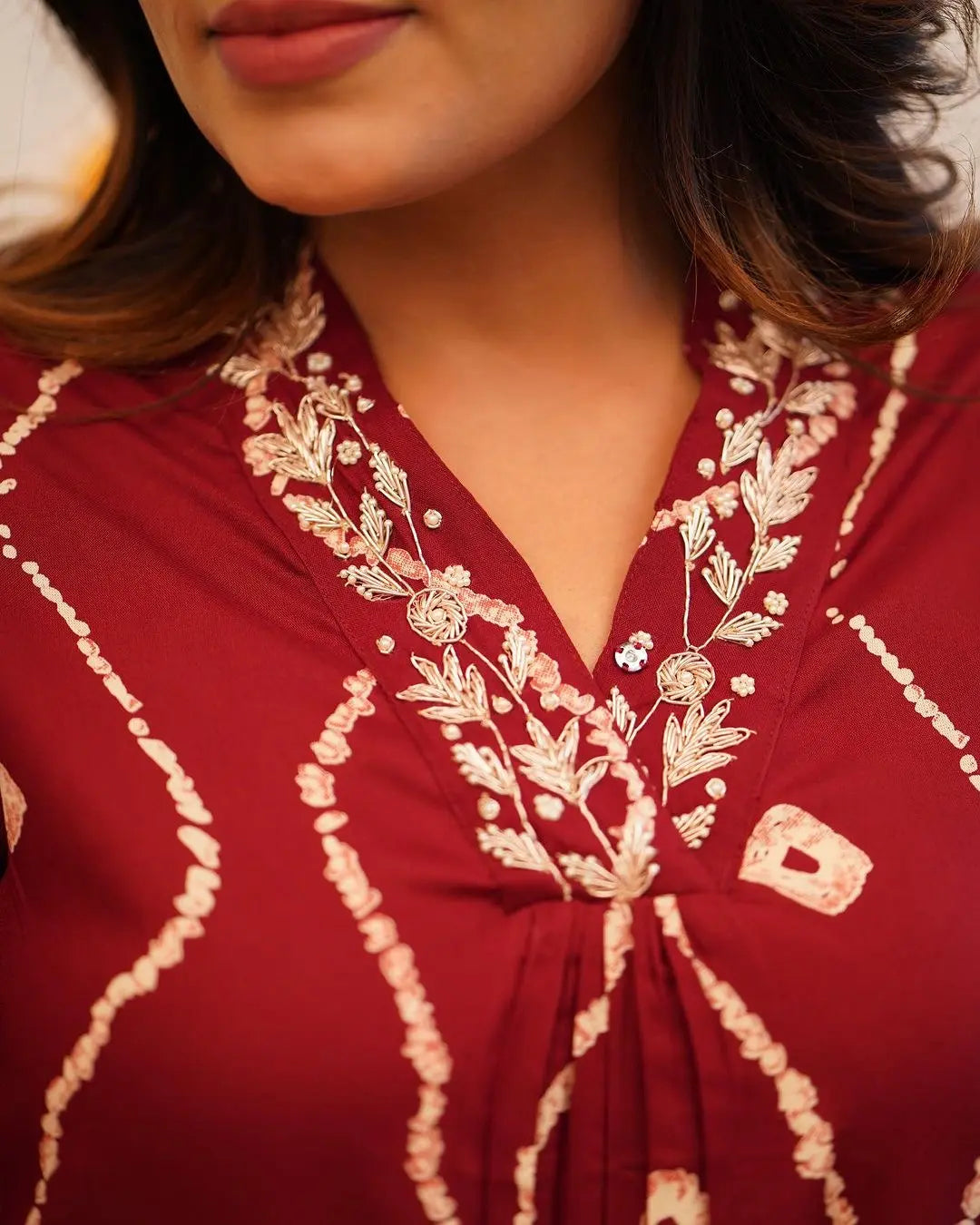 Neckline Thread Work Leheriya Kurti Pant Set (Stitched) - Premium from Ethenika.com - Just INR 1990! Shop now at Ethenika.com