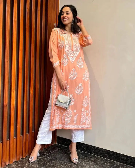 Chikankari Kurti Pant Set - Premium  from Ethenika.com - Just INR 1490! Shop now at Ethenika.com