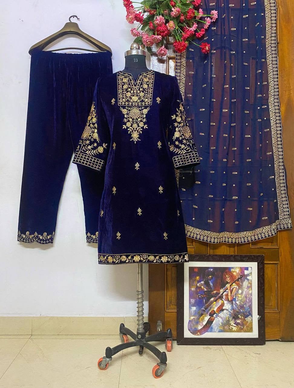 Thread Embroidery work Velvet Suit (Stitched) - Premium  from Ethenika.com - Just INR 2790! Shop now at Ethenika.com