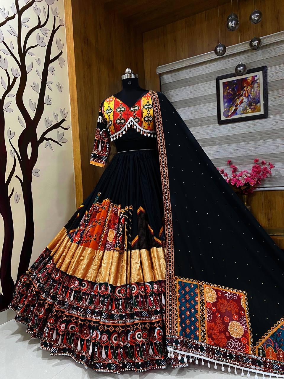 Muslin Cotton Original Kodi mirror work Navratri Garba Chaniya Choli (Stitched) - Premium from Ethenika.com - Just INR 3990! Shop now at Ethenika.com