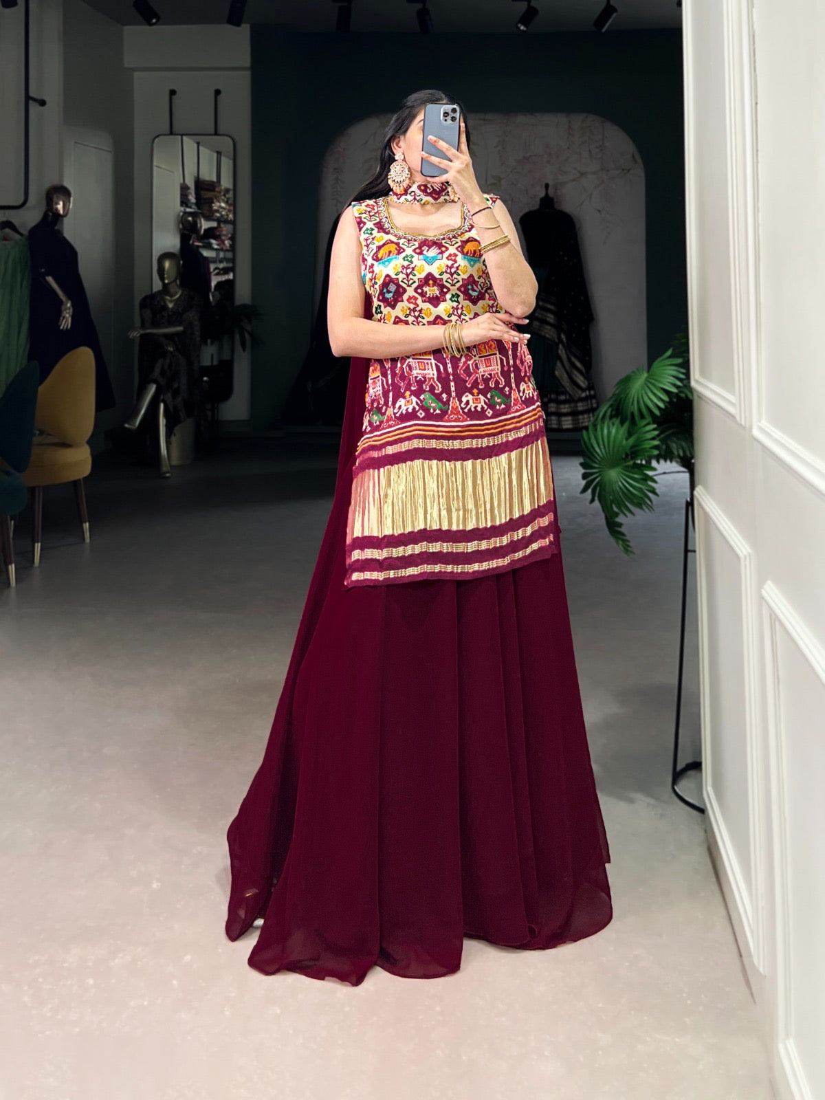 Ghazi Silk Block Print Golden Lagdi Patta work Kurti Palazo Dupatta Set (Ready to Wear) - Premium from Ethenika.com - Just INR 5990! Shop now at Ethenika.com
