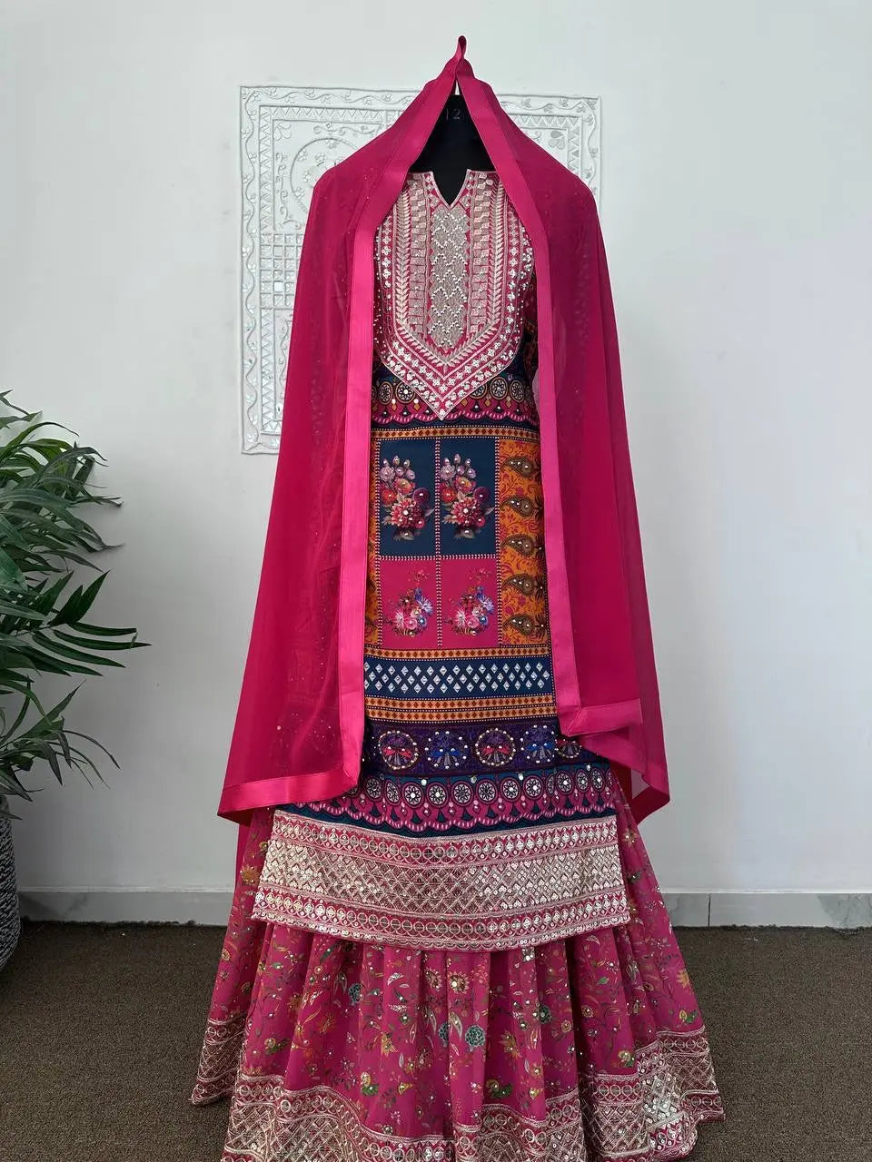 Faux Gerogette stone work Kurti Sharara Dupatta Set - Premium from Ethenika.com - Just INR 3490! Shop now at Ethenika.com