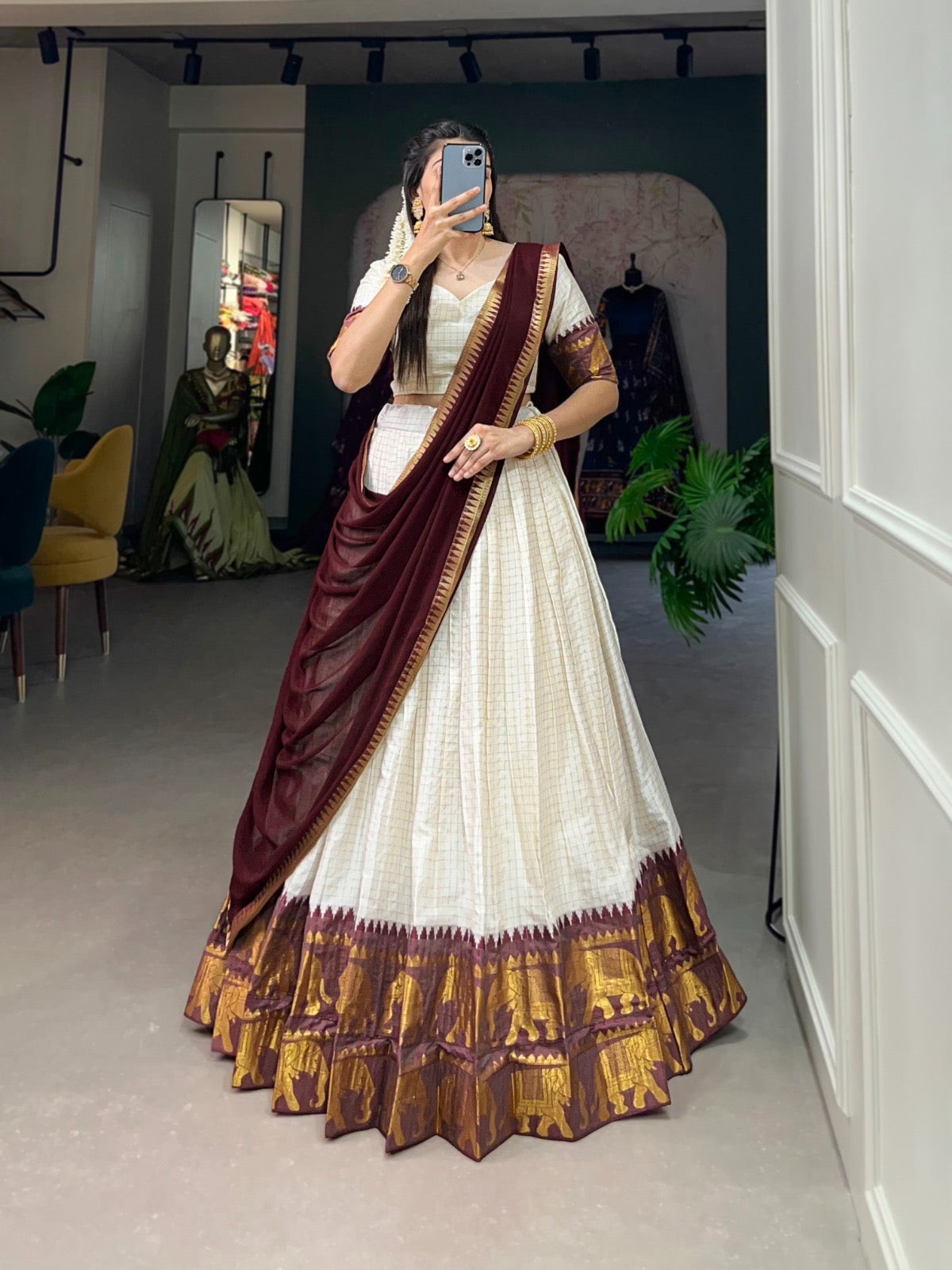 Treditional Cotton Chex Work Lehenga Choli - Premium from Ethenika.com - Just INR 2990! Shop now at Ethenika.com