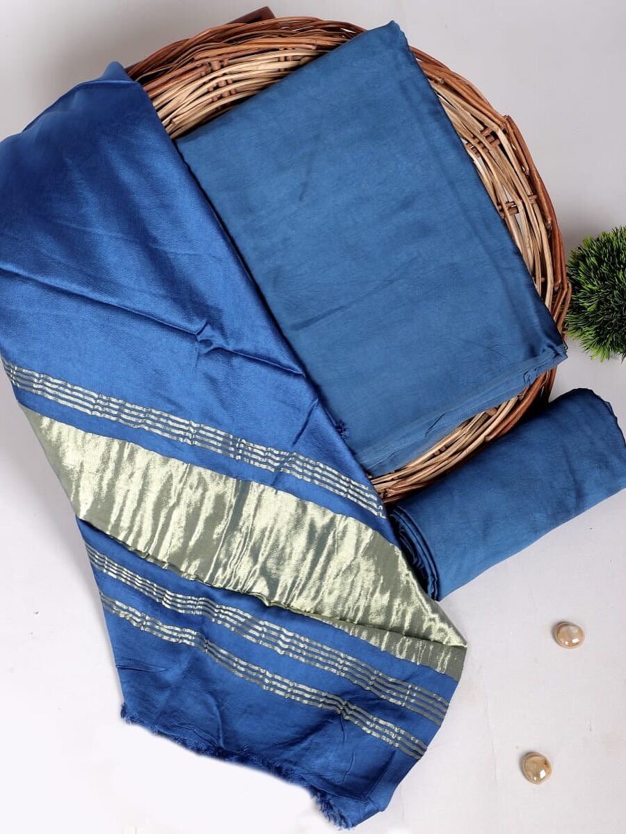 Chanderi Silk Plain Concept Dress Material with Zari Weaving Dupatta (Unstitched)