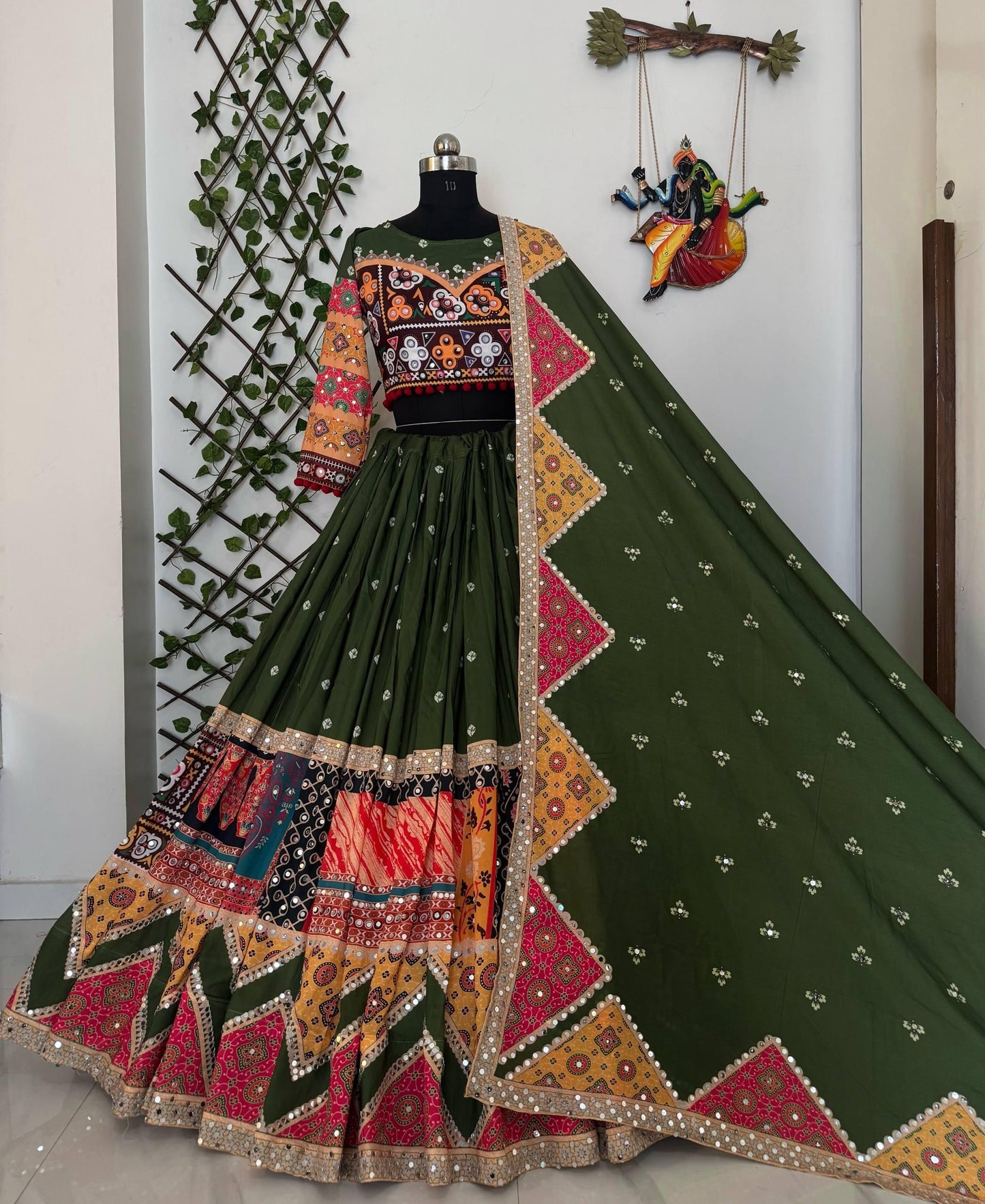 Heavy Muslin Cotton Real Mirror Work Designer Chaniya Choli with Dupatta - Navratri Special