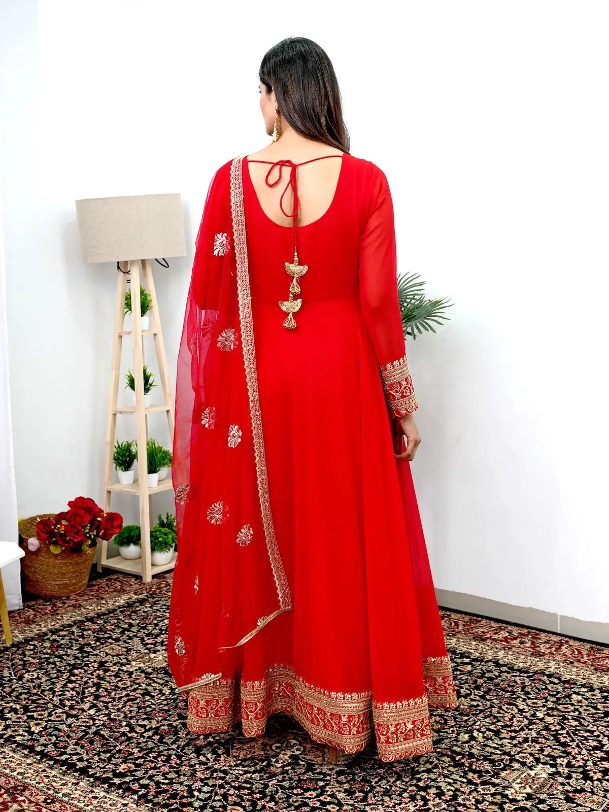 Elegant Red Gown Dupatta set for Karwachauth (Stitched) - Premium  from Ethenika.com - Just INR 2990! Shop now at Ethenika.com