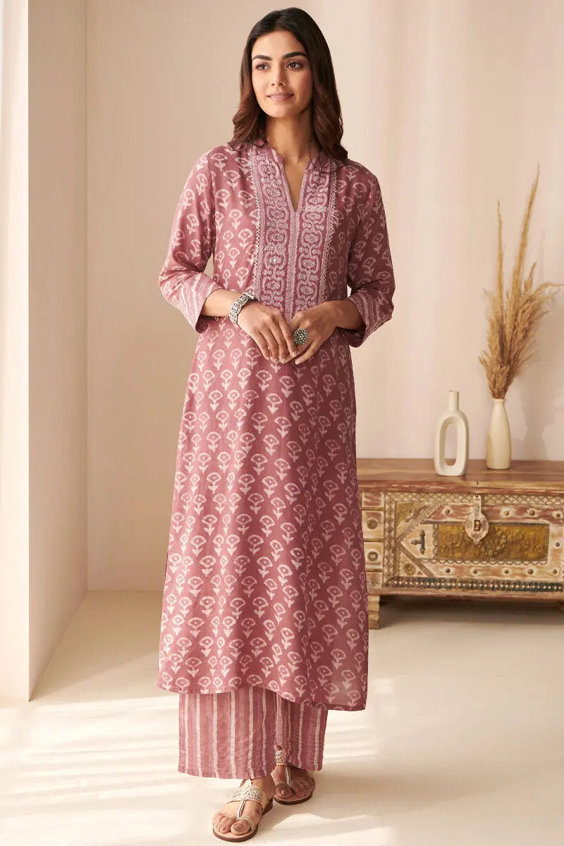 Moti Work Block Print work Kurti Pant Dupatta Set for Summer - Premium from Ethenika.com - Just INR 2190! Shop now at Ethenika.com