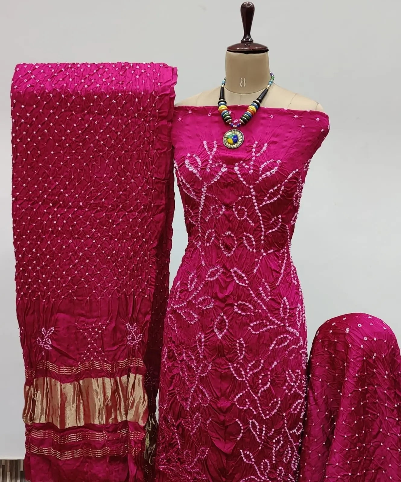 Heavy Modal Ghazi Silk Barik Bandhej work Bandhani Dress Material (Unstitched) - Premium from Ethenika.com - Just INR 5900! Shop now at Ethenika.com